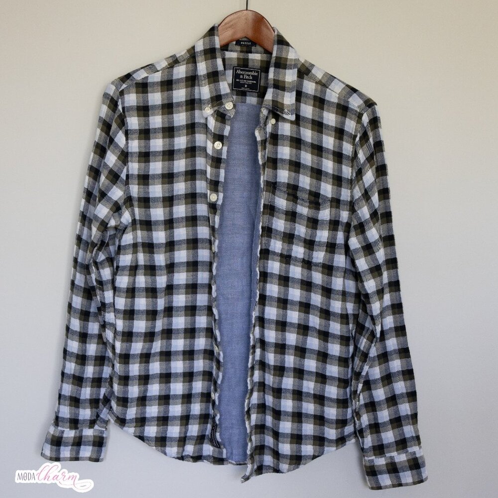 Men's Green and Black Muscle Fit Flannel Shirt